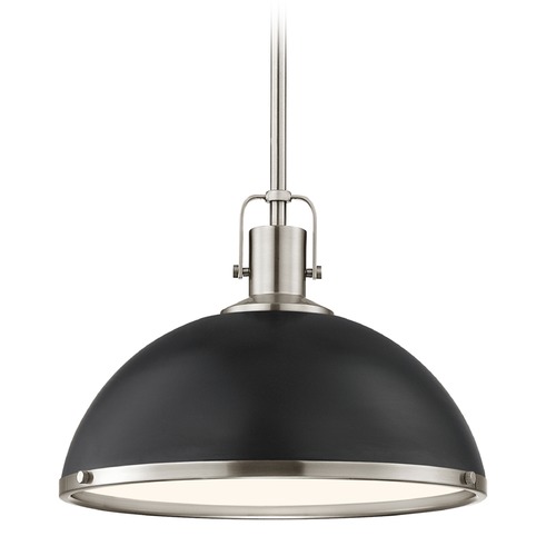 Nautical Pendant Light Black and Satin Nickel 13.38-Inch Wide