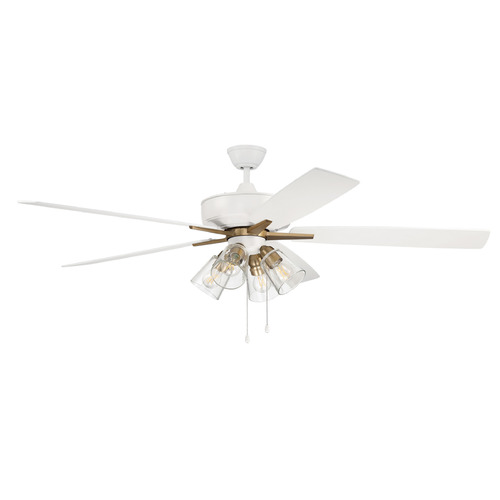 Craftmade Lighting Super Pro 104 White & Satin Brass LED Ceiling Fan by Craftmade Lighting S104WSB5-60WWOK