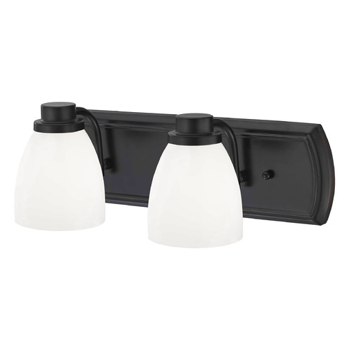 2-Light Bathroom Light in Bronze with Glossy Opal Bell Glass