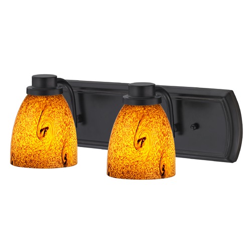 Bath Bar with 2-Lights in Bronze with Bell Glass Shades