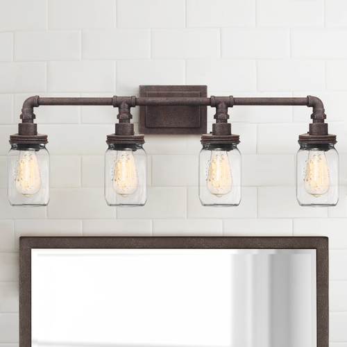 Squire Rustic Black 4-Light Bathroom Light by Quoizel Lighting