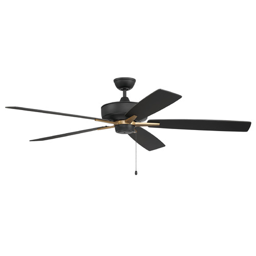 Craftmade Lighting Super Pro 60 Flat Black & Satin Brass Ceiling Fan by Craftmade Lighting S60FBSB5-60BWNFB