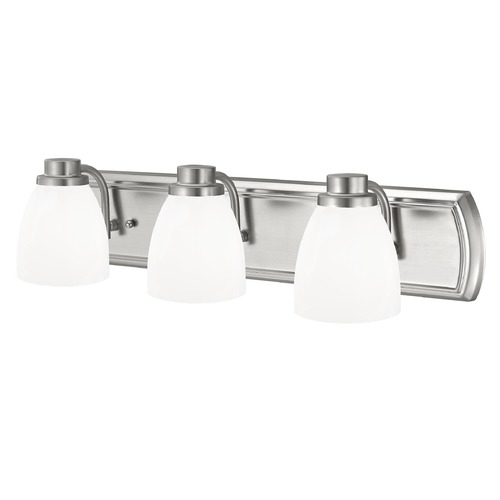 Design Classics Lighting 3-Light Bath Bar in Satin Nickel with Glossy Opal Bell Glass 1203-09 GL1024MB