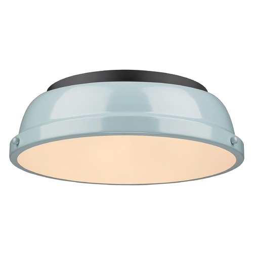 Golden Lighting Duncan Flush Mount in Black & Seafoam by Golden Lighting 3602-14BLK-SF