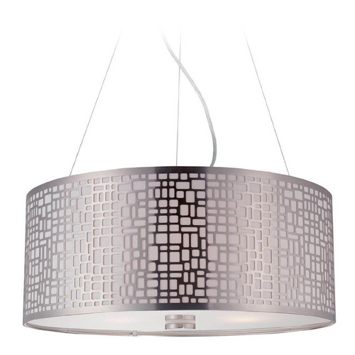 Modern Drum Pendant in Polished Steel by Lite Source Lighting