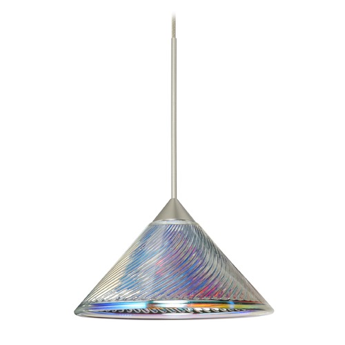 Besa Lighting Besa Lighting Kona Satin Nickel LED Mini-Pendant Light with Conical Shade 1XT-550493-LED-SN