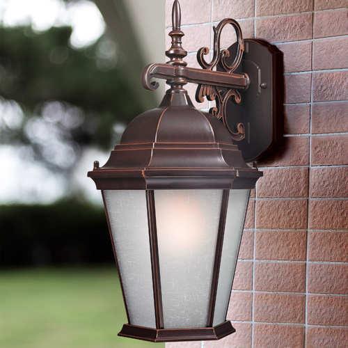 White Linen Glass Outdoor Wall Light Bronze - 17.625-Inch Tall