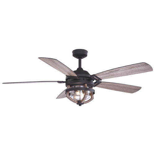 Vaxcel Lighting Vaxcel Lighting Barnes Matte Black & Rustic Oak LED Ceiling Fan with Light F0055