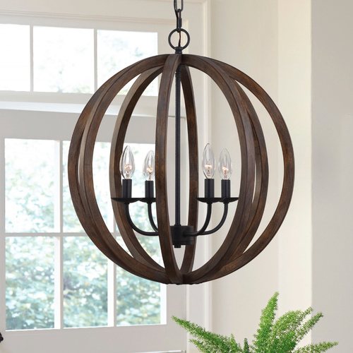 Visual Comfort Studio Collection Allier 20.50-Inch Orb Pendant in Weathered Oak & Iron by Visual Comfort Studio F2935/4WOW/AF