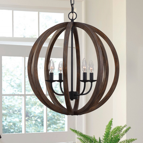 Allier 20.50-Inch Orb Pendant in Weathered Oak & Iron by Visual Comfort Studio