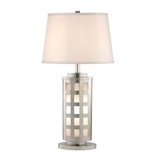 Satin Nickel Table Lamp with White Oval Lamp Shade 27.25-Inch Tall