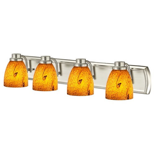 Bath Bar with Four Lights in Satin Nickel with Bell Glass Shades