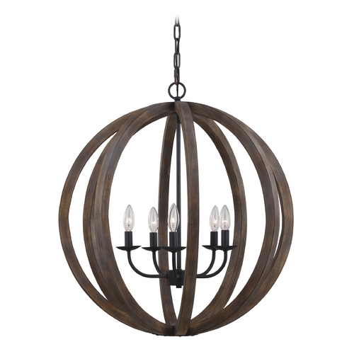Allier 26-Inch Orb Pendant in Weathered Oak & Iron by Visual Comfort Studio