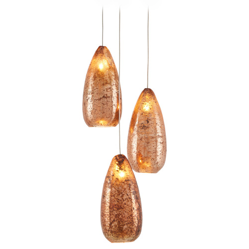Currey and Company Lighting Currey and Company Rame Silver Multi-Light Pendant with Teardrop Shade 9000-0903