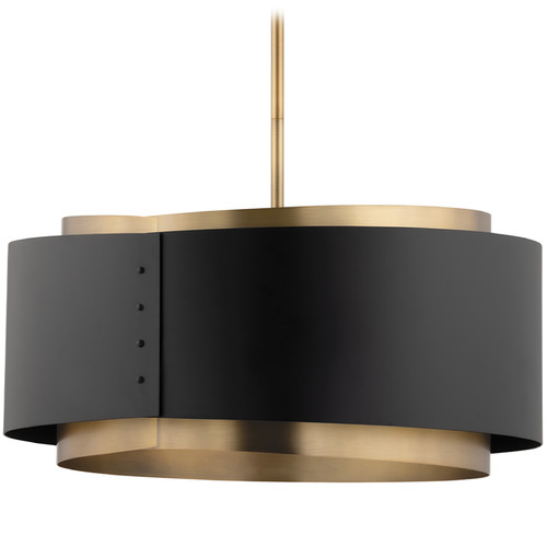 Troy Lighting Roux Patina Brass & Soft Black Pendant Light with Drum Shade