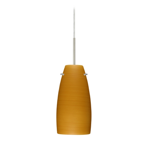 Besa Lighting Modern Pendant Light Brown Glass Satin Nickel by Besa Lighting 1JT-1512OK-SN