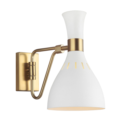 Visual Comfort Studio Collection ED Ellen-DeGeneres Joan Matte White & Burnished Brass Adjustable Sconce by Visual Comfort Studio EW1061MWT