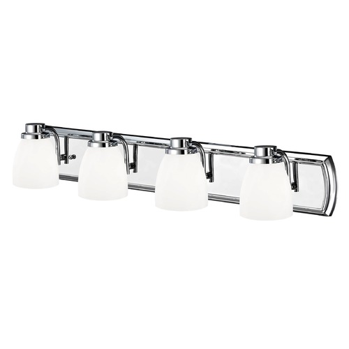 Design Classics Lighting 4-Light Bath Bar in Chrome with Glossy Opal Bell Glass 1204-26 GL1024MB