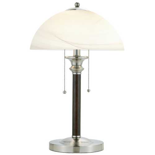 Modern Table Lamp with White Glass in Walnut Finish