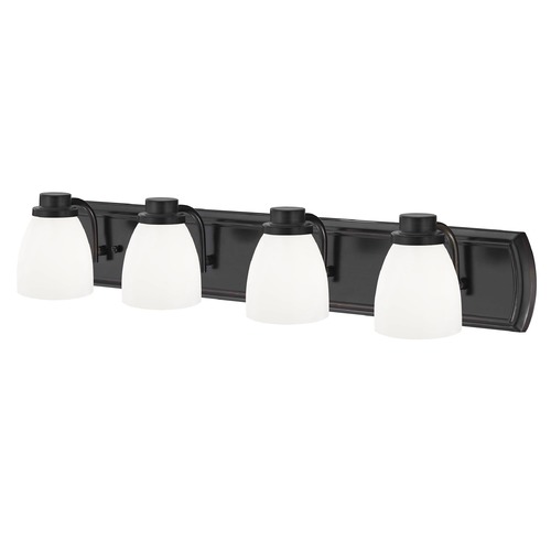 Design Classics Lighting 4-Light Bathroom Light in Bronze with Glossy Opal Bell Glass 1204-36 GL1024MB