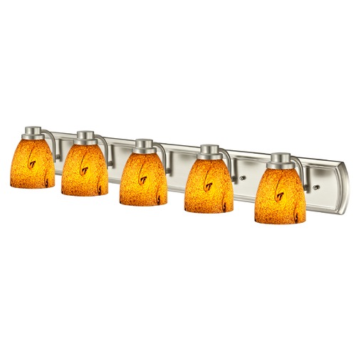 Bath Bar with Five Lights in Satin Nickel with Bell Glass Shades