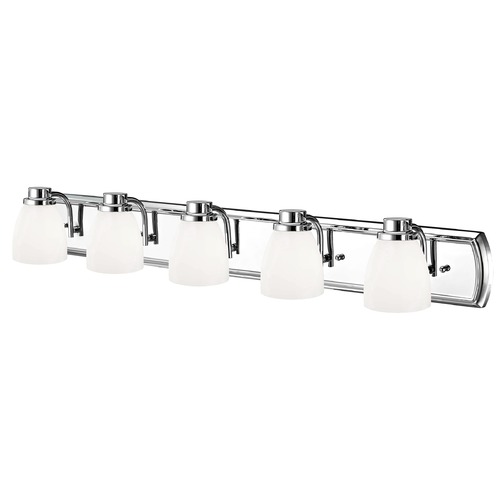 5-Light Bathroom Light in Satin Nickel with Glossy Opal Bell Glass