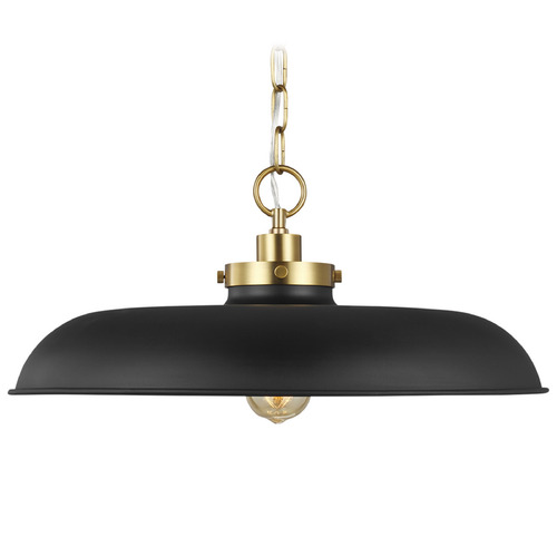 Chapman & Myers 20-inch Wellfleet Matte Black/Burnished Brass Shallow Dome Pendant