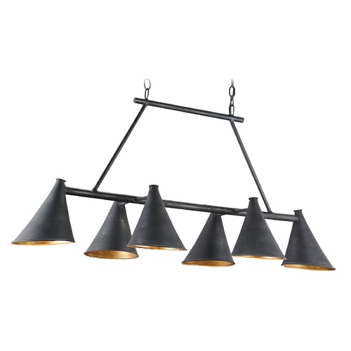 Culpepper Linear Chandelier in Black & Gold Leaf by Currey & Company