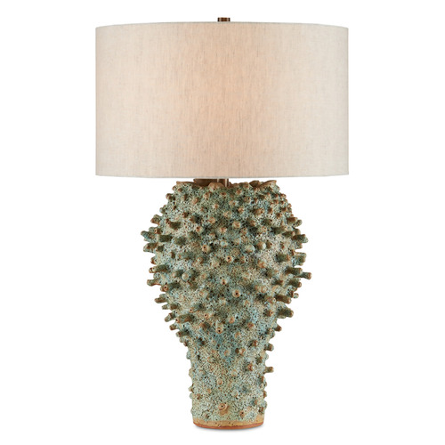 Currey and Company Sea Urchin Sunken Green Table Lamp with Drum Shade