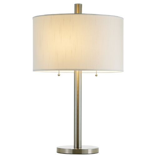 Modern Table Lamp with White Shade in Satin Steel Finish