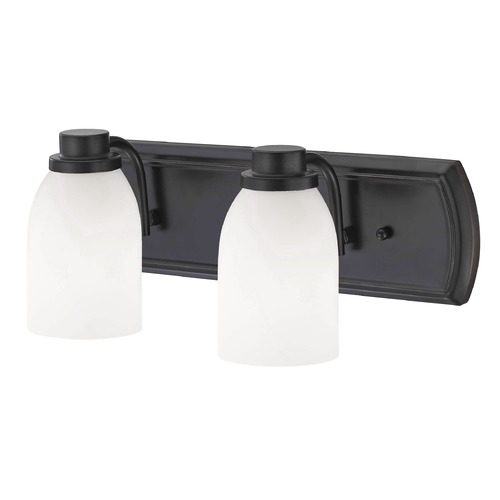 2-Light Bath Bar in Bronze with White Glass