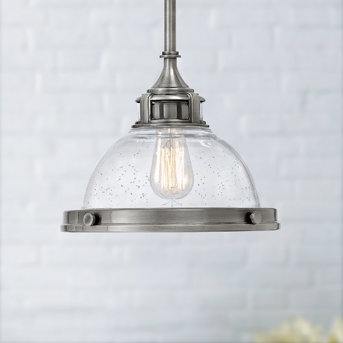 Hinkley Hinkley Amelia Polished Antique Nickel Mini-Pendant Light with Bowl / Dome Shade 3123PL