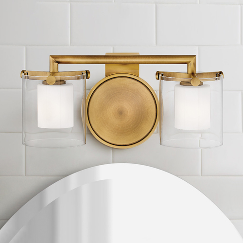 Hinkley Hinkley Rixon 2-Light Heritage Brass Bathroom Light with Clear and Opal Glass 5492HB
