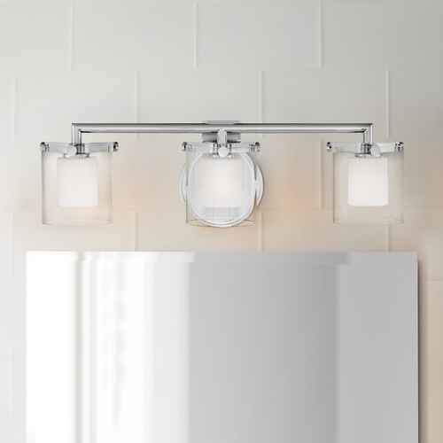 Hinkley Hinkley Rixon 3-Light Chrome Bathroom Light with Clear and Opal Glass 5493CM
