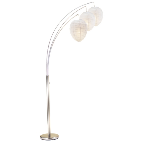 Adesso Home Lighting Modern Arc Lamp with White Paper Shades in Satin Steel Finish 4108-22