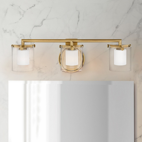 Hinkley Hinkley Rixon 3-Light Heritage Brass Bathroom Light with Clear and Opal Glass 5493HB