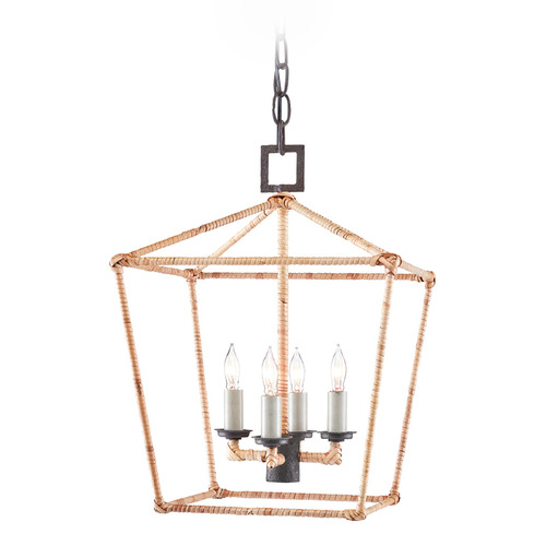Currey and Company Lighting Currey and Company Denison Natural Rattan & Mol� Black Pendant Light 9000-0873