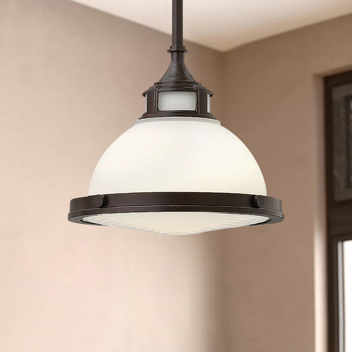 Hinkley Pendant Light with White Glass in Buckeye Bronze by Hinkley Lighting 3127KZ