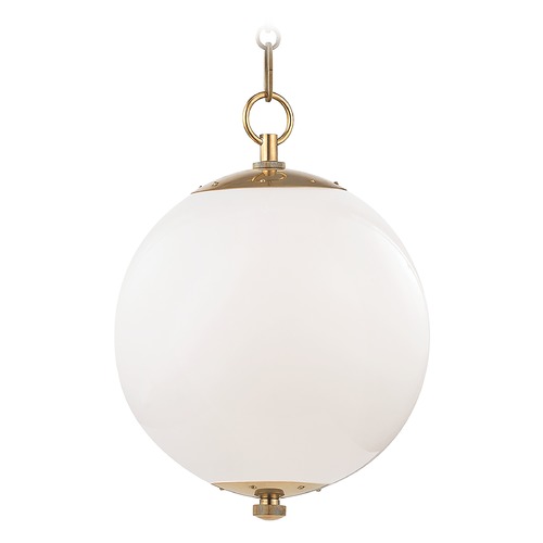 Sphere No. 1 Aged Brass Pendant with Opal Glass by Hudson Valley Lighting