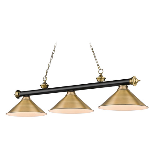 Z-Lite Cordon Matte Black & Rubbed Brass Billiard Light by Z-Lite 2306-3MB-RB-RB15