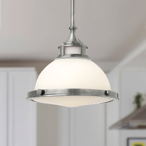 Pendant Light with White Glass in Polished Antique Nickel by Hinkley Lighting