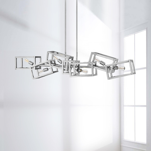 Ensemble 62-Inch Geometric Linear Chandelier in Polished Nickel by Fredrick Ramond