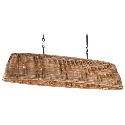 Currey and Company Lighting Basket Linear Chandelier in Blacksmith/Natural Finish by Currey & Co 9000-0462
