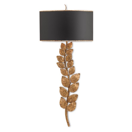 Currey and Company Birdsong Textured Gold Leaf/satin Black Sconce
