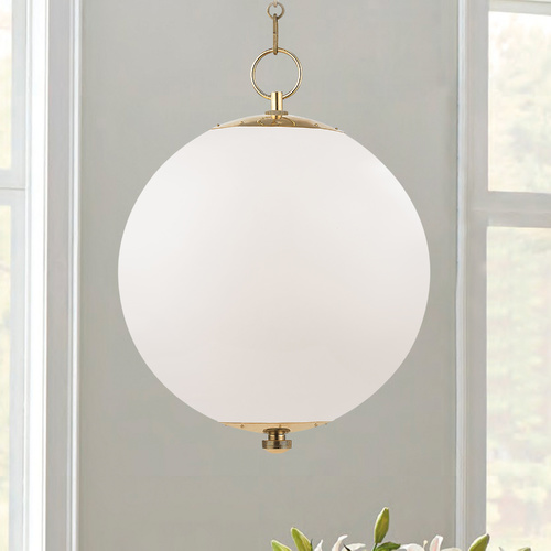Hudson Valley Lighting Sphere No. 1 Aged Brass Pendant with Opal Glass by Hudson Valley Lighting MDS701-AGB