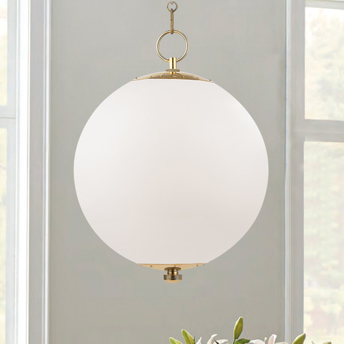 Sphere No. 1 Aged Brass Pendant with Opal Glass by Hudson Valley Lighting