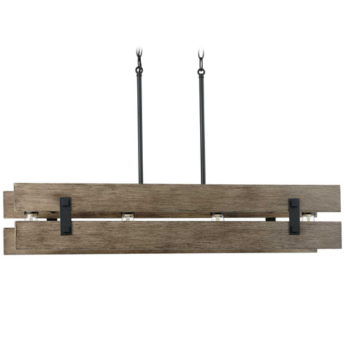 Progress Lighting Hemsworth Textured Black & Aged Oak Island Light with Rectangle Shade