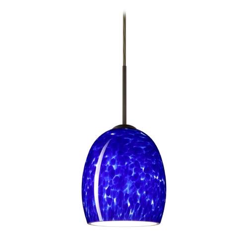 Besa Lighting Modern Pendant Light Blue Glass Bronze by Besa Lighting 1JT-169786-BR