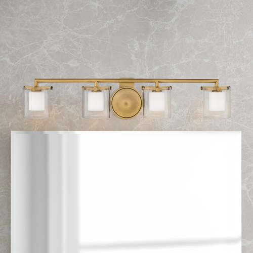 Hinkley Hinkley Rixon 4-Light Heritage Brass Bathroom Light with Clear and Opal Glass 5494HB