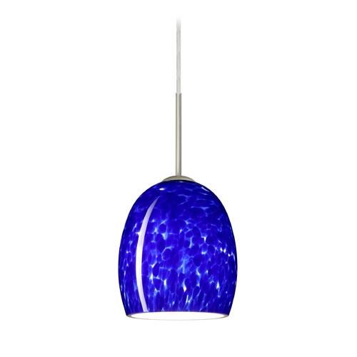 Besa Lighting Modern Pendant Light Blue Glass Satin Nickel by Besa Lighting 1JT-169786-SN